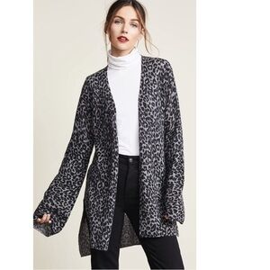 360 Cashmere Lena Open Front Long Line Cardigan Grey Cheetah Print Small
